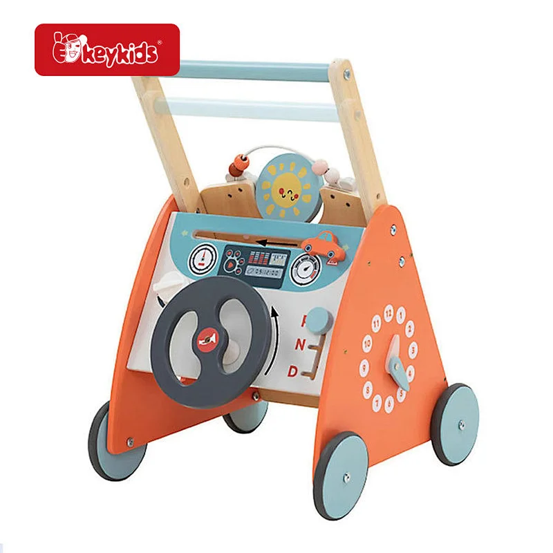 Wooden Kids Walker Activity Center with Gears, Shape Sorter, Xylophone and Pretend Driving Toys W16E357